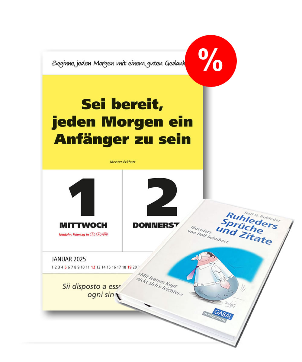 Set-Angebot IMPULS-Zwei-(2)Tagesspruch Kalender -DOPPIO - 2025 und Rolf H. Ruhleder-Spruchbuch 