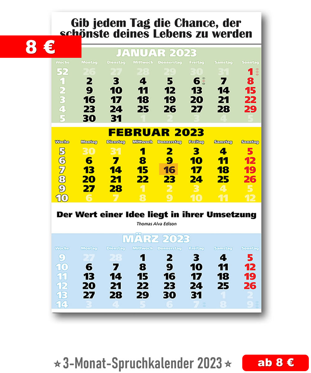 3-Monatsspruch-Kalender von Impuls-Kalender GmbH - Zitatekalender Sprüchekalender Kalender mit Leitsprüchen Leitspruch mit kostenloser Spruchkopfleiste die nach Ihren Wünschen als Selbstklebeleiste mitgeliefert wird